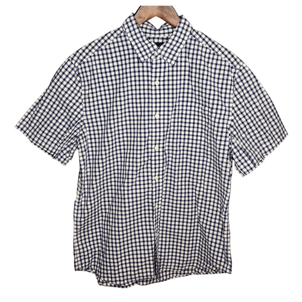 Gap Slim‎ Fit Button Down Shirt Short Sleeve Blue Gingham Checkered Mens Large